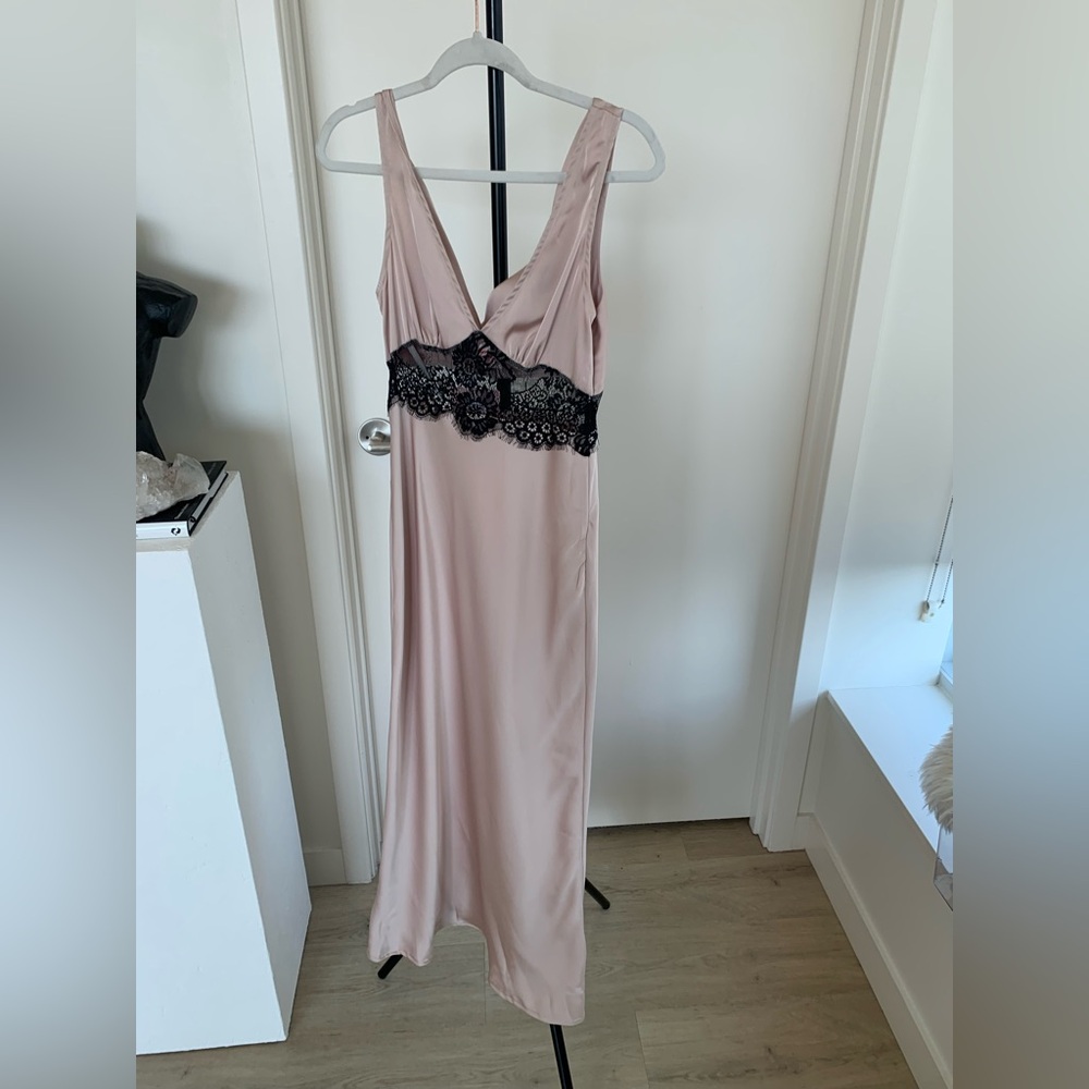 Champagne Satin Midi Slip Dress